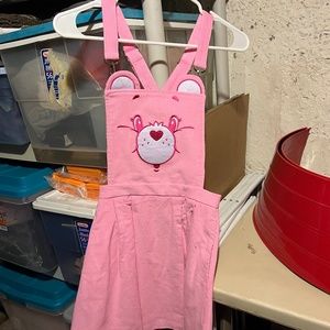 Dolls Kill X Care Bears Face Corduroy Overall Pinafore Dress - Pink